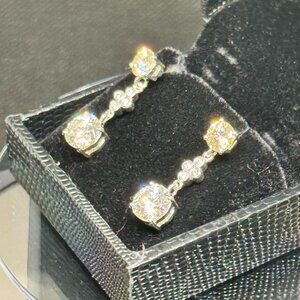 5.10 Ct White Diamond Solitaire Dangler Earrings, Amazing Sparkle- VIDEO